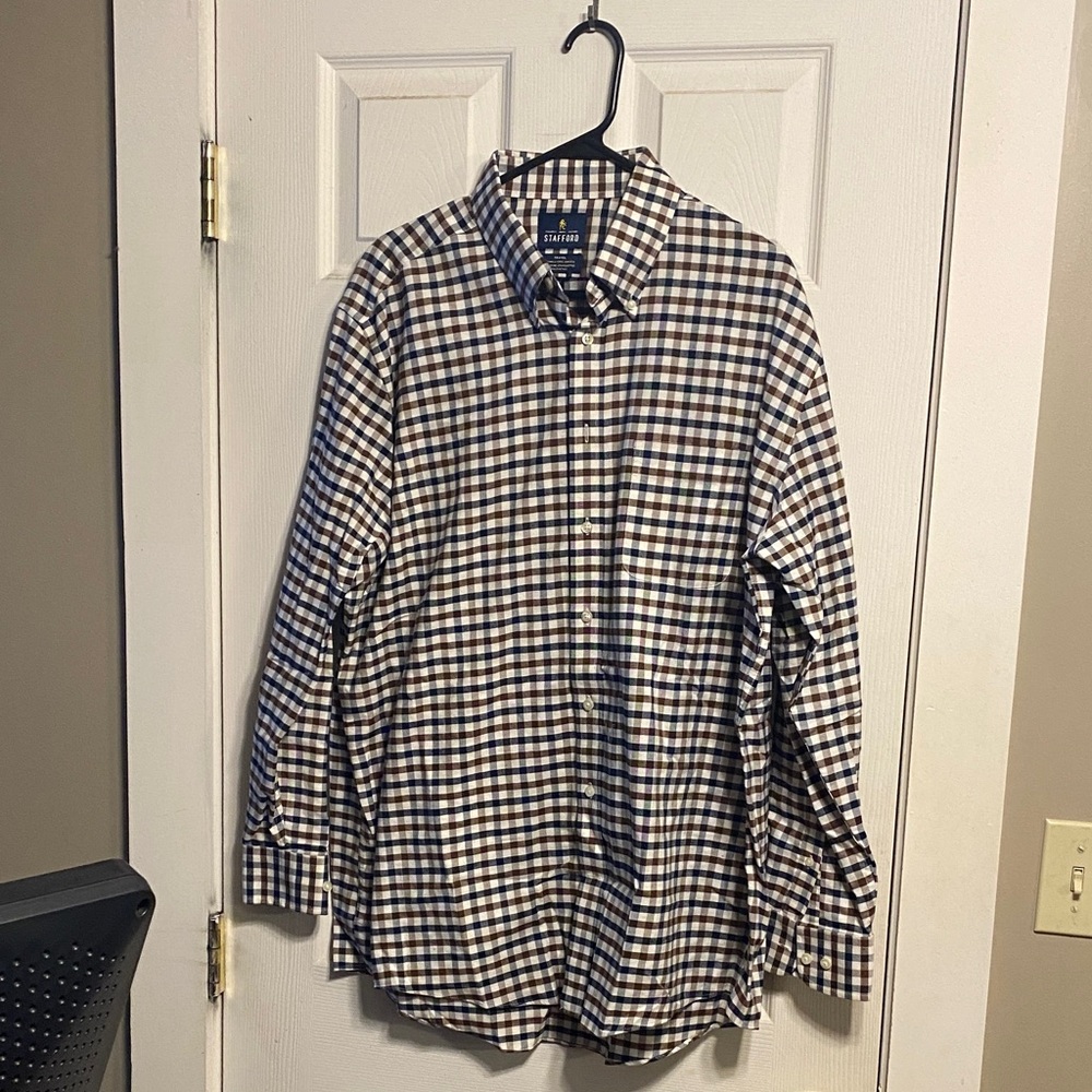 Stafford Blue and Brown Checkered Shirt